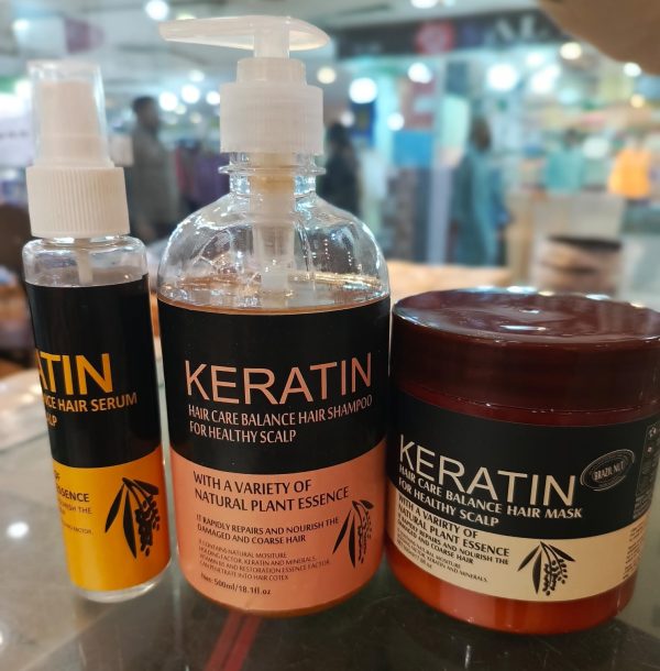 Pack Of 3 Keratin Kit for Straight & Healthy Hair (Keratin Hair Mask + Karatin Shampoo + Karatin Hair Serum)